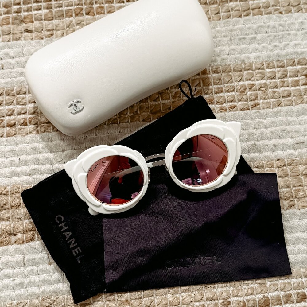 BRAND NEW in BOX CHANEL Camellia Sunglasses - White